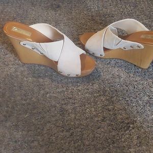High heel wedges, tan, Size 8.5 Medium